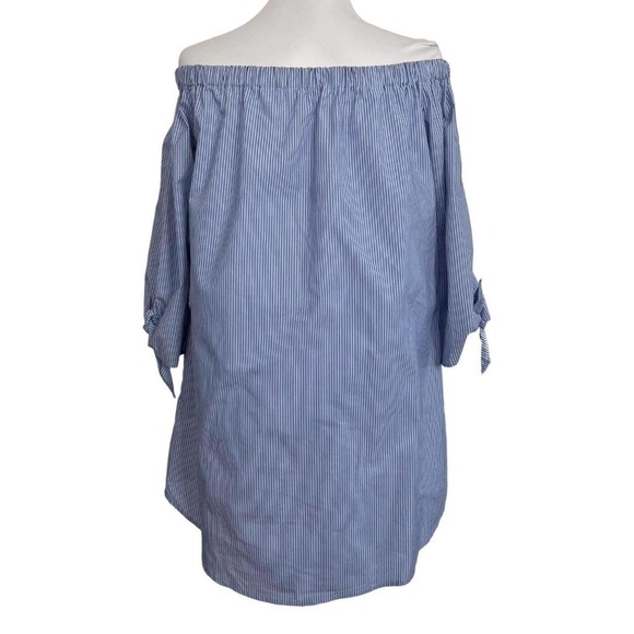 Lucca  Shirt Dress Off Shoulder Blue Striped Nautical Beach Size M‎ - Picture 3 of 11
